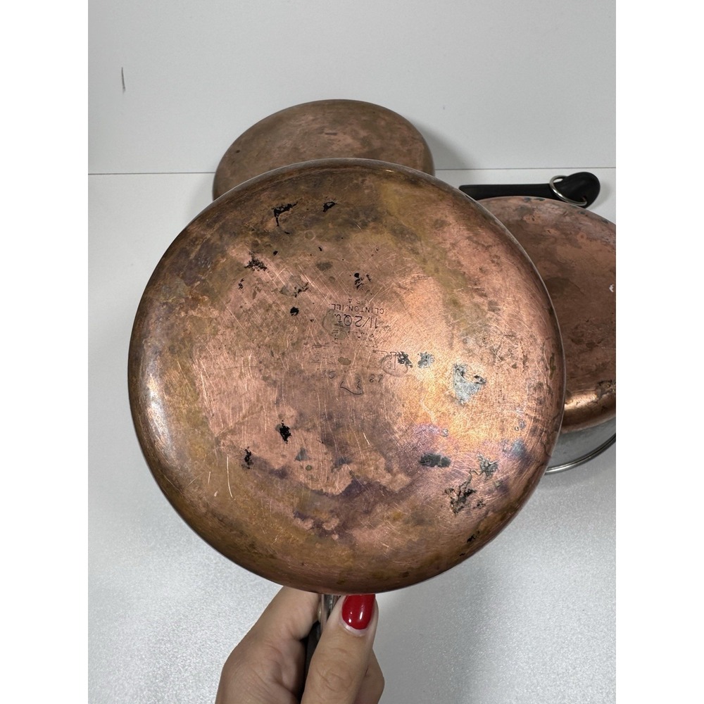 Vtg Revere Ware Copper Bottom Saucepan Set of 3 Stainless Steel 2 Qt 3 Qt No Lid - Picture 4 of 16